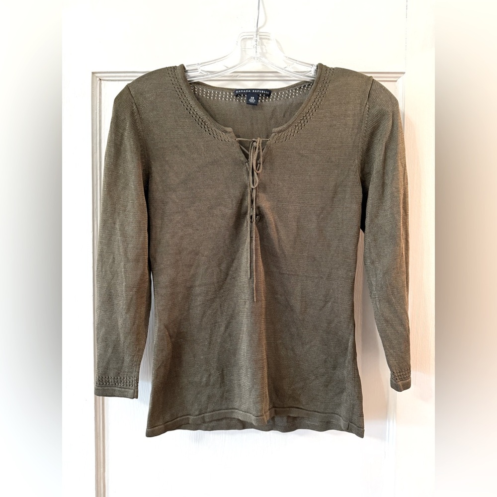 Banana Republic | Vintage 100% Silk Lace-Up Pointelle Sweater - XS
